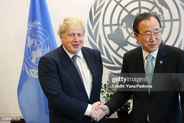 British Foreign Secretary Boris Johnson meets with United Nations Secretary-General Ban Ki-Moon at the United Nations Headquarters in New York City...