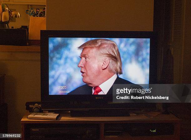 Republican presidential candidate Donald Trump delivers a speech during the evening session on the fourth day of the Republican National Convention...