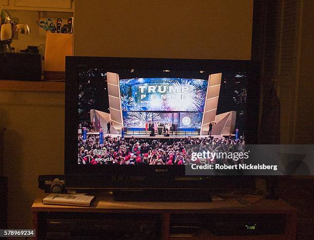 Republican presidential candidate Donald Trump delivers a speech during the evening session on the fourth day of the Republican National Convention...