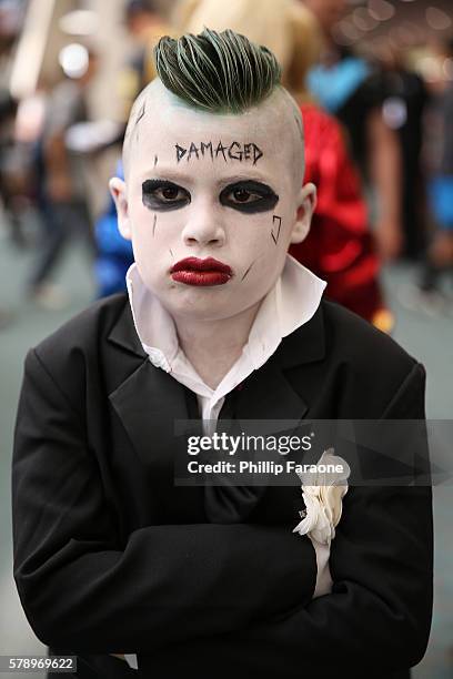 Cosplayer dressed as The Joker attends Comic-Con International 2016 on July 22, 2016 in San Diego, California.