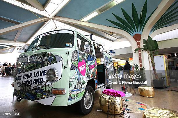 The Love Bus parked in Mangere Town Centre on July 23, 2016 in Auckland, New Zealand. The van is part of Auckland Council's 'show your love for...