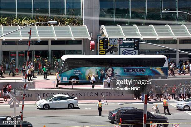 At Comic-Con" -- Pictured: "Timeless" Bus Wrap, San Diego, Calif. --