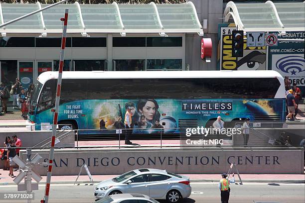 At Comic-Con" -- Pictured: "Timeless" Bus Wrap, San Diego, Calif. --