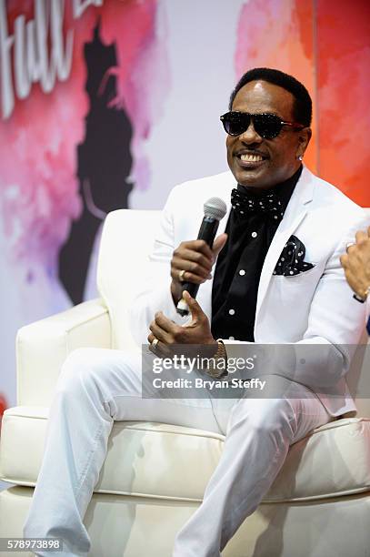 Singer Charlie Wilson speaks at the State Farm Color Full Lives Art Gallery during the 2016 State Farm Neighborhood Awards at Mandalay Bay Resort and...
