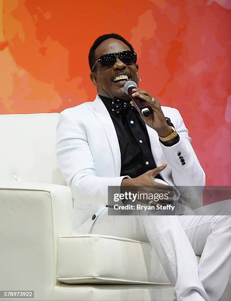 Singer Charlie Wilson speaks at the State Farm Color Full Lives Art Gallery during the 2016 State Farm Neighborhood Awards at Mandalay Bay Resort and...