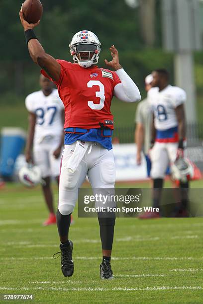 Buffalo Bills quarterback EJ Manuel in action during a practice session of Bills training camp at St. John Fisher College in Pittsford, NY.