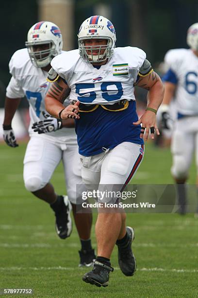 Buffalo Bills offensive linesman Doug Legursky in action during a practice session of Bills training camp at St. John Fisher College in Pittsford, NY.