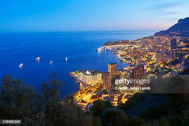 monaco at night - monte carlo night stock pictures, royalty-free photos & images