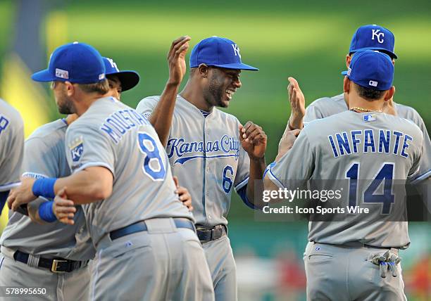 Kansas City Royals Lorenzo Cain on the field during player introductions before the start of ALDS game one against the Los Angeles Angels of Anaheim...