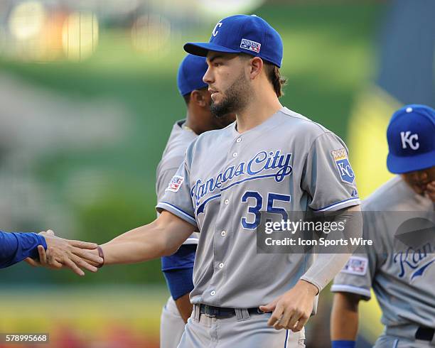 Kansas City Royals Eric Hosmer on the field during player introductions before the start of ALDS game one against the Los Angeles Angels of Anaheim...