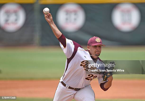 Bethune-Cookman University right handed pitcher Gabriel Hernandez pitches against the University of Miami at Alex Rodriguez Park at Mark Light Field,...