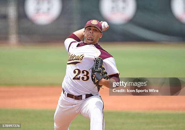 Bethune-Cookman University right handed pitcher Gabriel Hernandez pitches against the University of Miami at Alex Rodriguez Park at Mark Light Field,...