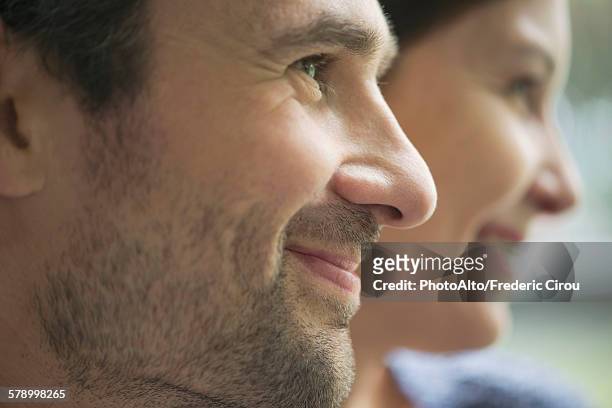 couple in profile, smiling - face projection stock pictures, royalty-free photos & images