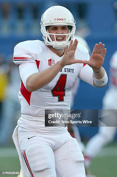 Fresno State Bulldogs quarterback Derek Carr during a 62-52 Mountain West Conference loss to the San Jose State Spartans in an NCAA Football game at...