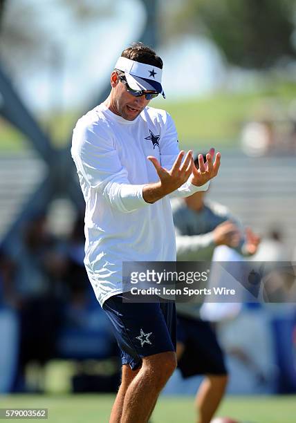 Cowboys wide receivers coach Derek Dooley during the Dallas Cowboys Training Camp at the River Ridge Playing Fields in Oxnard, CA.
