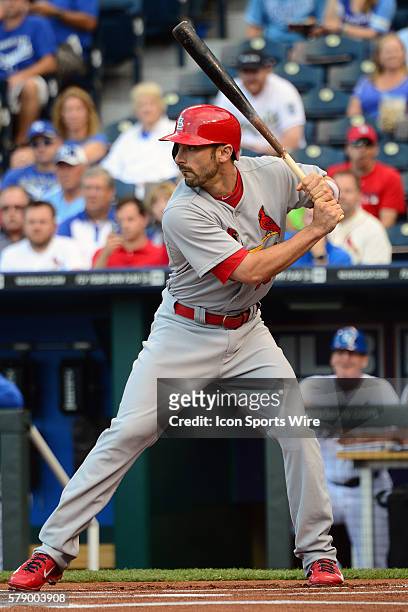 St. Louis Cardinals' third baseman Matt Carpenter at bat in the first inning during a game between the St. Louis Cardinals and the Kansas City Royals...