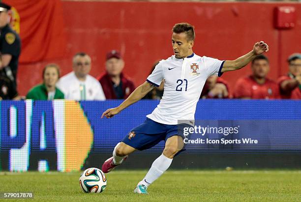 Portugal's Joao Pereira crosses. The men's national team of Portugal defeated the men's national team of Mexico 1-0 in a final international friendly...