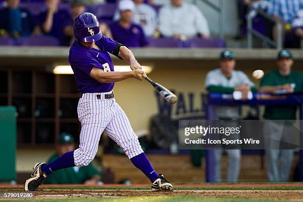 April 2014; Tulane Green Wave at LSU Tigers; LSU Tigers infielder Alex Bregman hits a pitch during a game in Baton Rouge, Louisiana