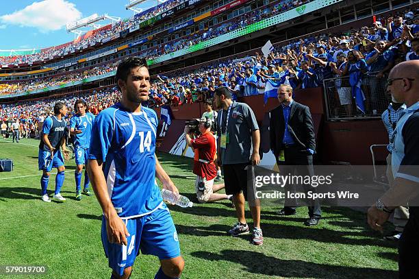 El Salvador midfielder Andres Flores walks off the field in a Road to Brazil friendly match at FedEx Field in Landover, MD. Where the Spanish...