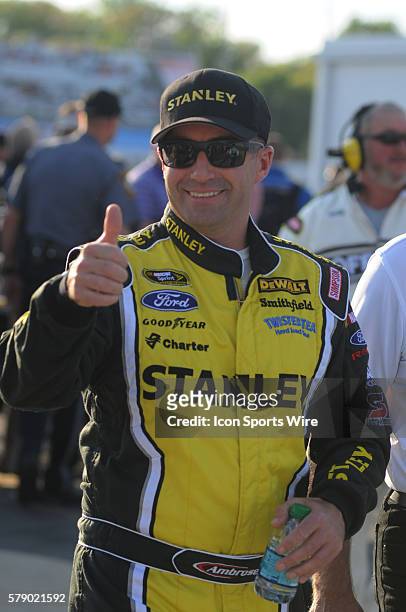 Marcos Ambrose Richard Petty Motorsports Stanley/ACE/CMN Ford Fusion before the Sprint Cup Series Toyota Owners 400. Joey Logano Penske Racing...
