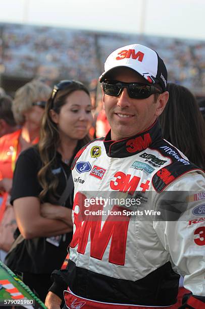 Greg Biffle Roush Fenway Racing Scotch Ford Fusion before the Sprint Cup Series Toyota Owners 400. Joey Logano Penske Racing Shell/Pennzoil Ford...