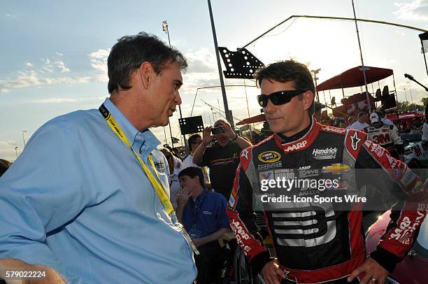 Jeff Gordon Hendrick Motorsports AARP Drive to End Hunger Chevrolet SS and his former crew chief Ray Evernham before the Sprint Cup Series Toyota...