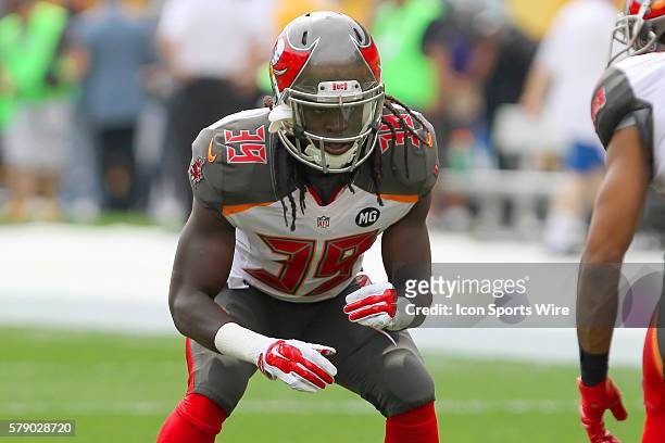 Brandon Dixon of the Buccaneers before the game between the visiting Tampa Bay Buccaneers and the home town Pittsburgh Steelers at Heinz Field in...