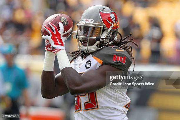 Brandon Dixon of the Buccaneers before the game between the visiting Tampa Bay Buccaneers and the home town Pittsburgh Steelers at Heinz Field in...