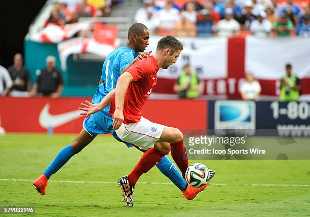 England Defender Gary Cahill kicks the ball along with Honduras Forward Jerry Bengtson during an international friendly world cup warm up soccer...