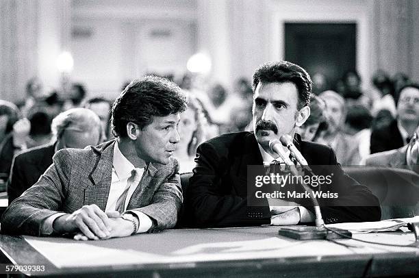 American musician Frank Zappa appears at the PMRC senate hearing at Capitol Hill, Washington DC, United States, 19th September 1985. Representatives...