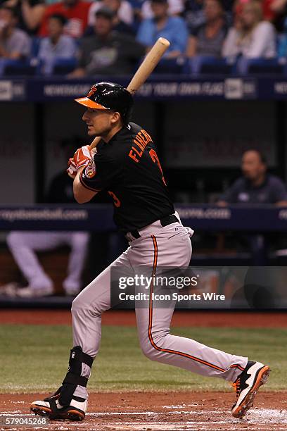 Baltimore Orioles third baseman Ryan Flaherty at bat during the MLB regular season game between the Baltimore Orioles and Tampa Bay Rays at Tropicana...