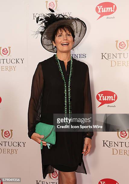 Lucie Arnaz arrives on the red carpet before the 140th running of the Kentucky Derby at Churchill Downs in Louisville, Ky.