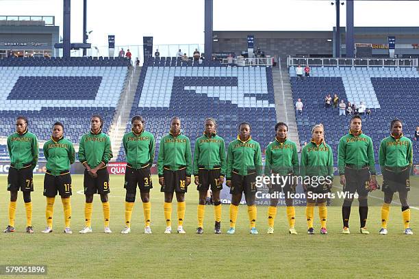 Jamaica's starters. From left: Venicia Reid , Christina Murray , Shakira Duncan , Monique Pryce , Sherona Forrester , Sashana Campbell , Nicole...