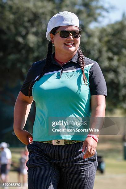 Christina Kim smiles as she walks off of the 17th green during the third round of the North Texas LPGA Shootout played at the Las Colinas Country...