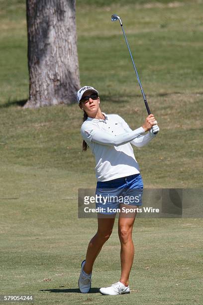 Azahara Munoz of Spain hits her approach shot to during the third round of the North Texas LPGA Shootout played at the Las Colinas Country Club in...
