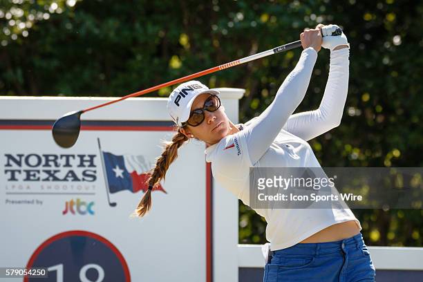 Azahara Munoz of Spain hits her tee shot on during the third round of the North Texas LPGA Shootout played at the Las Colinas Country Club in Irving,...