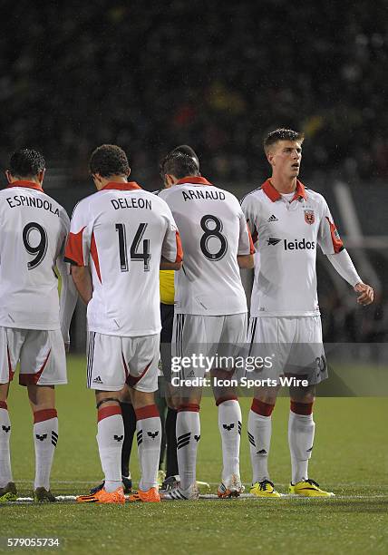 May 03, 2014 - DC United F Fabian Espinoza , DC United M Nick DeLeon , DC United M Davy Arnaud and DC United F Conor Doyle create a wall for a free...