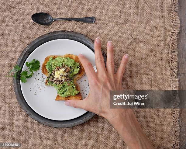 avocado on toast - juj winn avocado toast stock-fotos und bilder