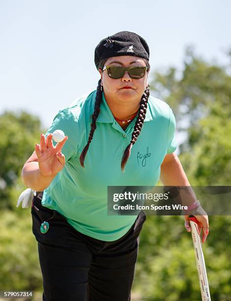 Christina Kim waves after sinking her putt on the 8th hole during the final round of the North Texas LPGA Shootout played at the Las Colinas Country...