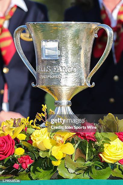 The winners trophy awaits during third round action at the the Wells Fargo Championship Tournament at Quail Hollow Country Club, Charlotte, North...