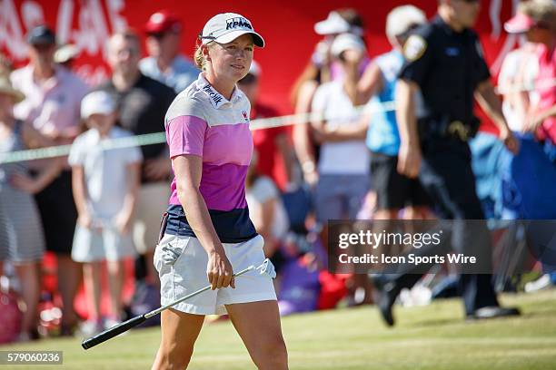 Stacy Lewis walks up to the 18th green during the final round of the North Texas LPGA Shootout played at the Las Colinas Country Club in Irving, TX....