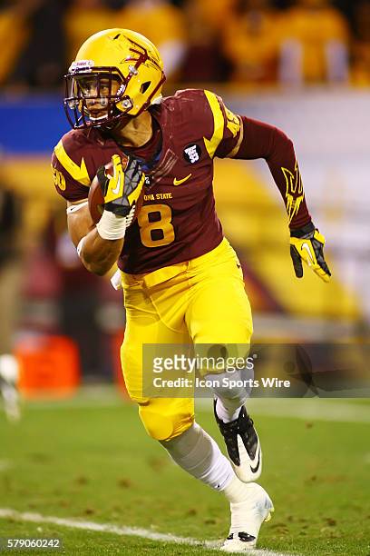 Arizona State Sun Devils running back D.J. Foster runs the ball during the Pac 12 Championship game against the Stanford Cardinal at Sun Devil...