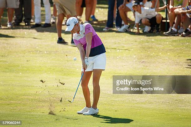 Stacy Lewis hits her approach shot to during the final round of the North Texas LPGA Shootout played at the Las Colinas Country Club in Irving, TX....