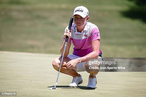 Stacy Lewis lines up her birdie putt on during the final round of the North Texas LPGA Shootout played at the Las Colinas Country Club in Irving, TX....