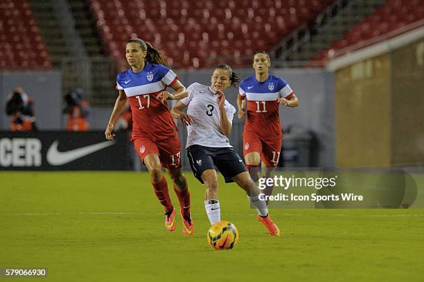 Tampa, Florida, USA, Laure Boulleau of France , Tobin Heath of the USA during USA v France friendly International soccer match at the Raymond James...