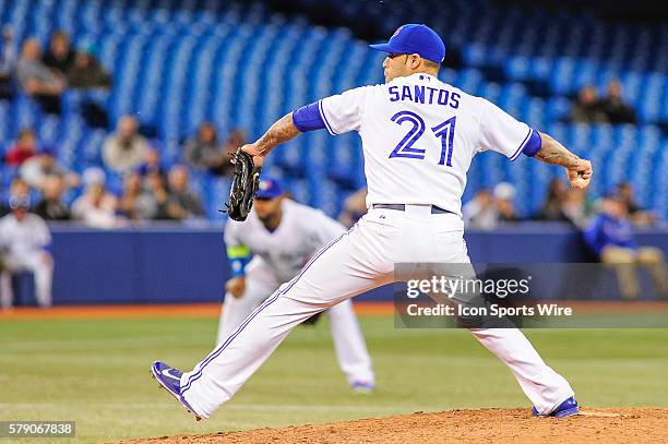 Toronto Blue Jays pitcher Sergio Santos in action. The Toronto Blue Jays defeated the Philadelphia Phillies 10 - 0 at the Rogers Centre, Toronto...