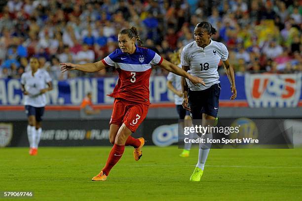 Tampa, Florida, USA, Christie Rampone of the USA, Marie-Laure Delie of France during USA v France friendly International soccer match at the Raymond...