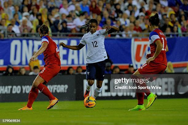 Tampa, Florida, USA, Elodie Thomis of France, Christie Rampone of the USA during USA v France friendly International soccer match at the Raymond...