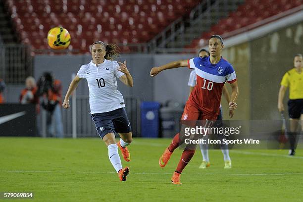 Tampa, Florida, USA, Lauren Holiday of the USA, Elodie Thomis of France during USA v France friendly International soccer match at the Raymond James...
