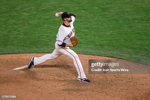 San Francisco Giants relief pitcher Jeremy Affeldt pitching in the 8th inning, during game three of the World Series between the San Francisco Giants...